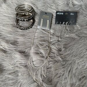 Ardene Silver Necklace set, Bracelet, Earrings